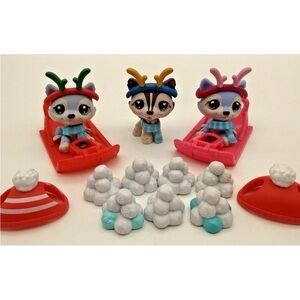Hasbro LPS Littlest Pet Shop Lot 3 Husky Dogs + Winter Fun Accessories #107 #240